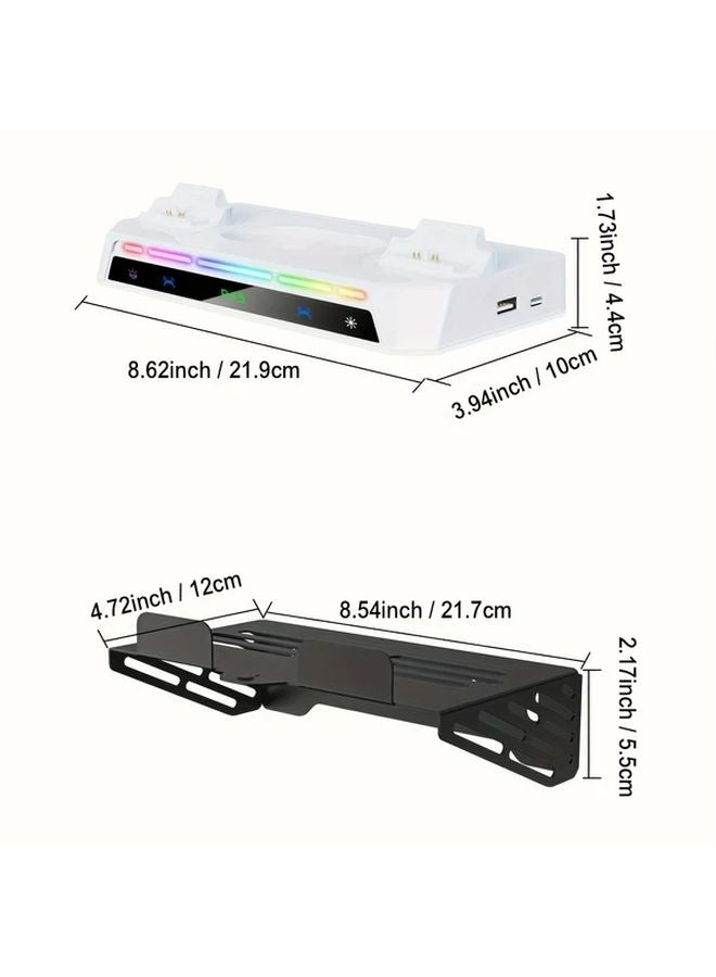 Yzc 505 حامل جدار PS5 مع شاحن مزدوج وحامل سماعات RGB إعداد الألعاب - Image 2
